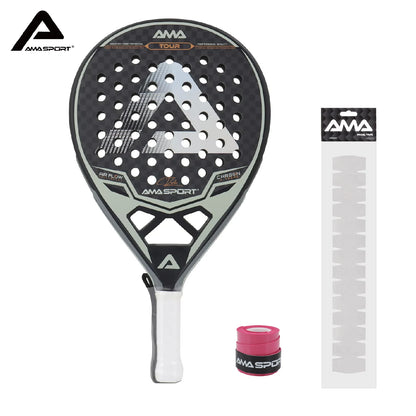 AMASPORT Raquette de padel 12K carbone EVA souple Midium Balance Padel forme de déchirure pour joueurs avancés raquette de tennis de paddle