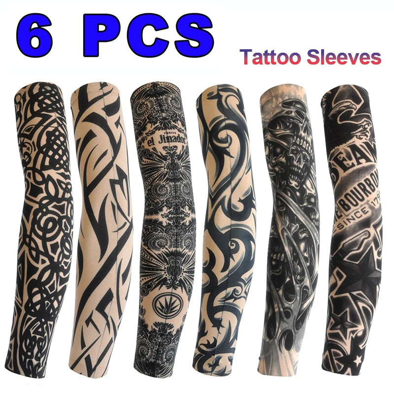 6 manchons de tatouage unisexes respirants et élastiques pour l'été, la protection solaire, le cyclisme, la plage, la conduite, la pêche et les soirées en boîte de nuit